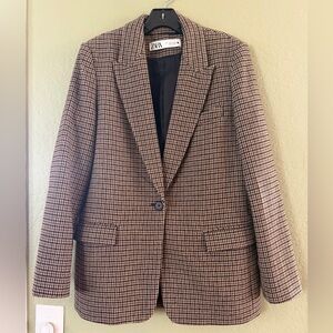 Zara Brown Check Blazer Size S
